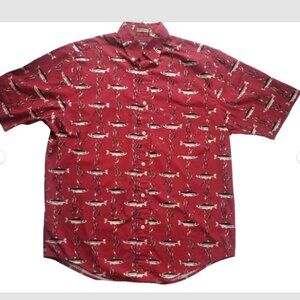 Puritan Fish Shirt Men’s Short Sleeve Shirt Small Fish Lines Wrinkle Free Cotton